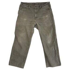 Dickies Carpenter Pants Mens 34x27 Olive Canvas Workwear Utility Straight Leg